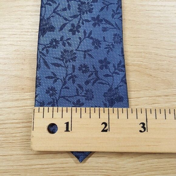 BAR III Mens Neck Tie Blue Floral Roses Slim Pointed Woven Textured Silk Blend - Picture 5 of 6